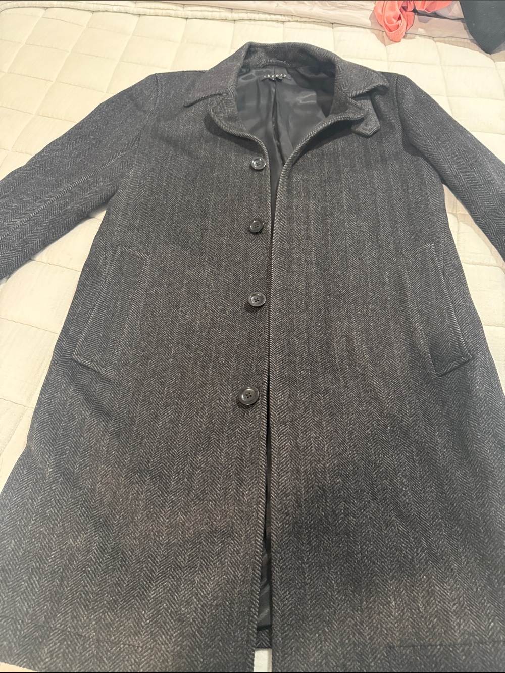 Theory Men’s Dark Gray Herringbone cashmere/wool blend Coat